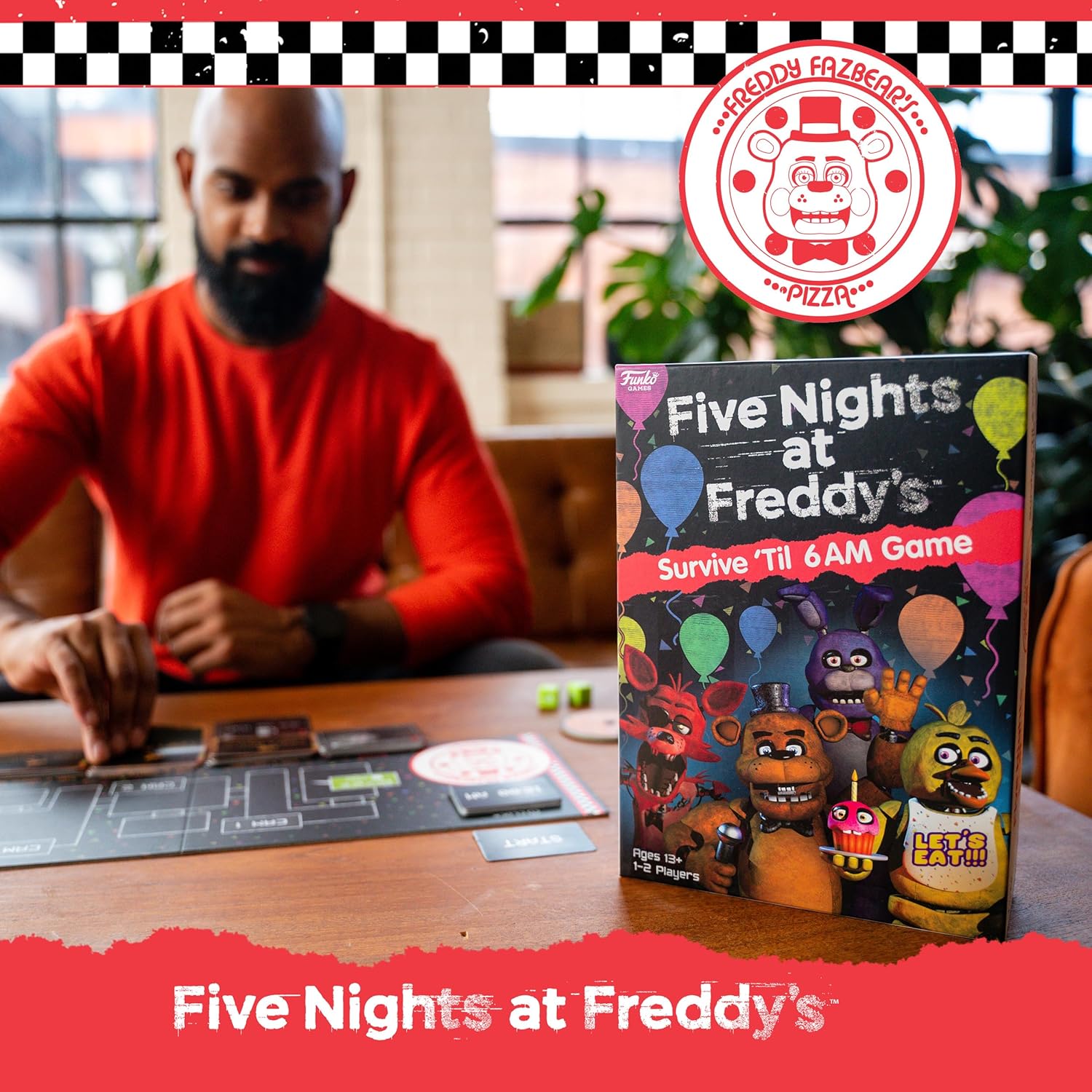 Funko Games - Five Nights at Freddy's - Overleven tot 06:00 - Spel, Griezelig Strategisch Bordspel Voor Volwassenen & Kinderen vanaf 8 jaar, Gezelschapsspel met Freddy Fazbear, 1 tot 2 Spelers