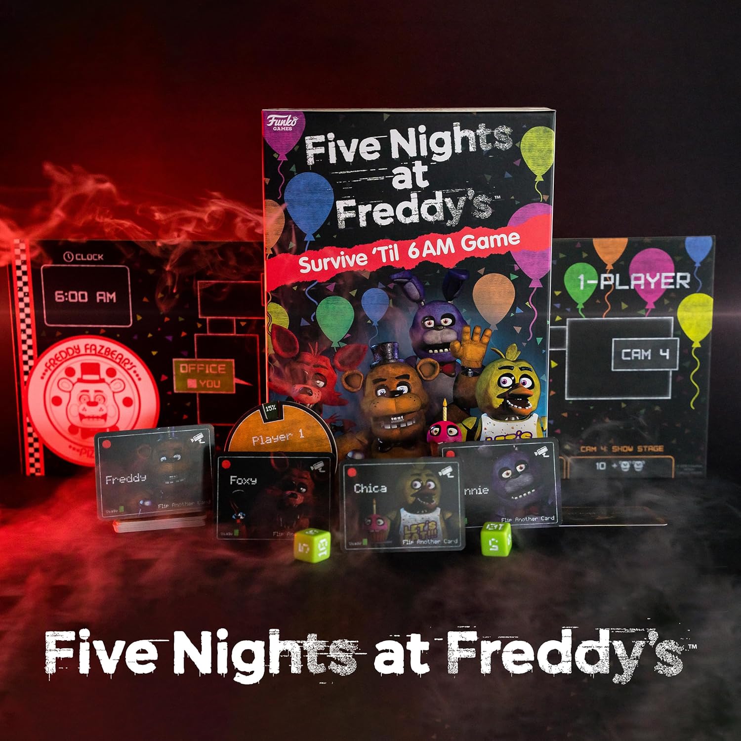 Funko Games - Five Nights at Freddy's - Overleven tot 06:00 - Spel, Griezelig Strategisch Bordspel Voor Volwassenen & Kinderen vanaf 8 jaar, Gezelschapsspel met Freddy Fazbear, 1 tot 2 Spelers