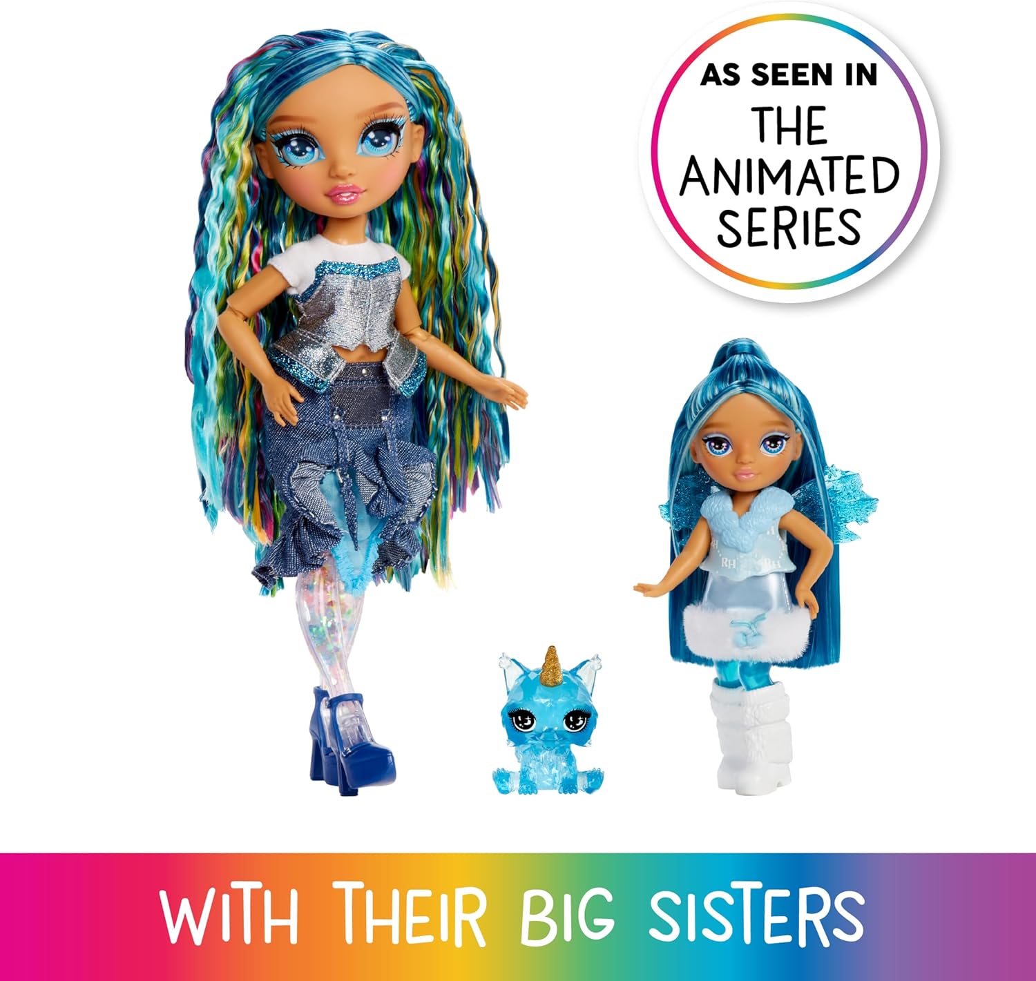 Rainbow High Littles Rainbow Fantasy Fairies & Pet - Sapphire, Blue - 14cm Posable Small Doll & Fantasy Dog Pet with Interchangeable Fairy Wings, Cute Present for Children 4+