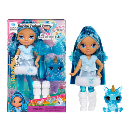 Rainbow High Littles Rainbow Fantasy Fairies & Pet - Sapphire, Blue - 14cm Posable Small Doll & Fantasy Dog Pet with Interchangeable Fairy Wings, Cute Present for Children 4+