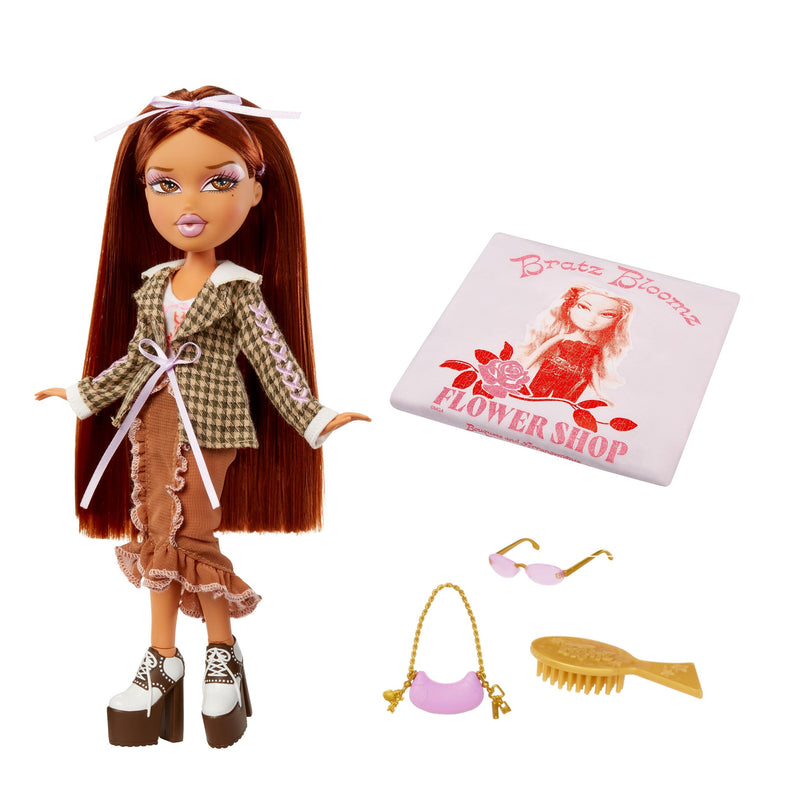 Bratz Stylin' Yasmin - Fashion Doll with Customisable T-Shirt for You, Comes with Accessories, Cute Toys for Girls, Brown
