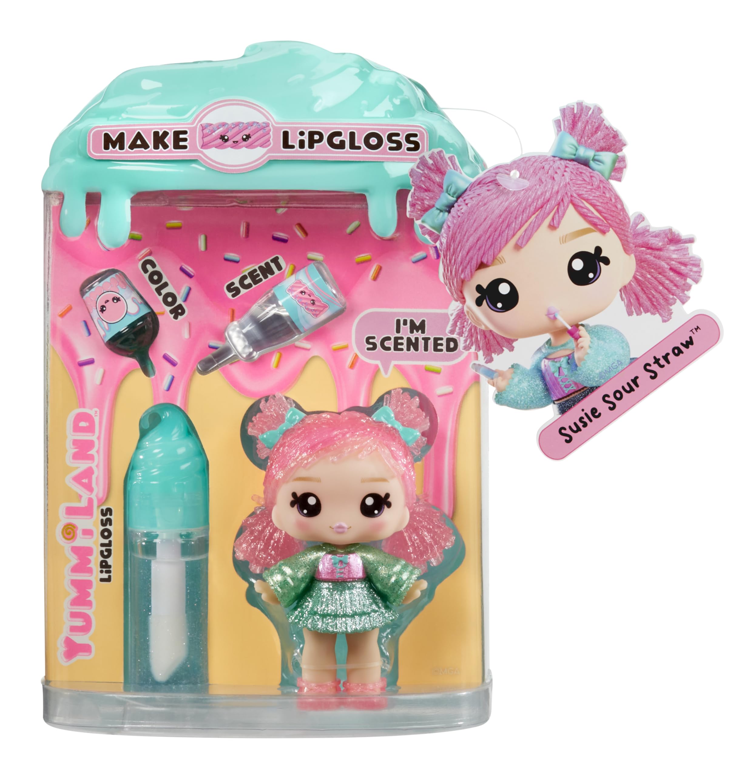 Yummiland Lip Gloss Poupée - Susie Sour Straw - Inclut le Kit DIY Lip Gloss, Convient aux Enfants de 4 Ans et Plus
