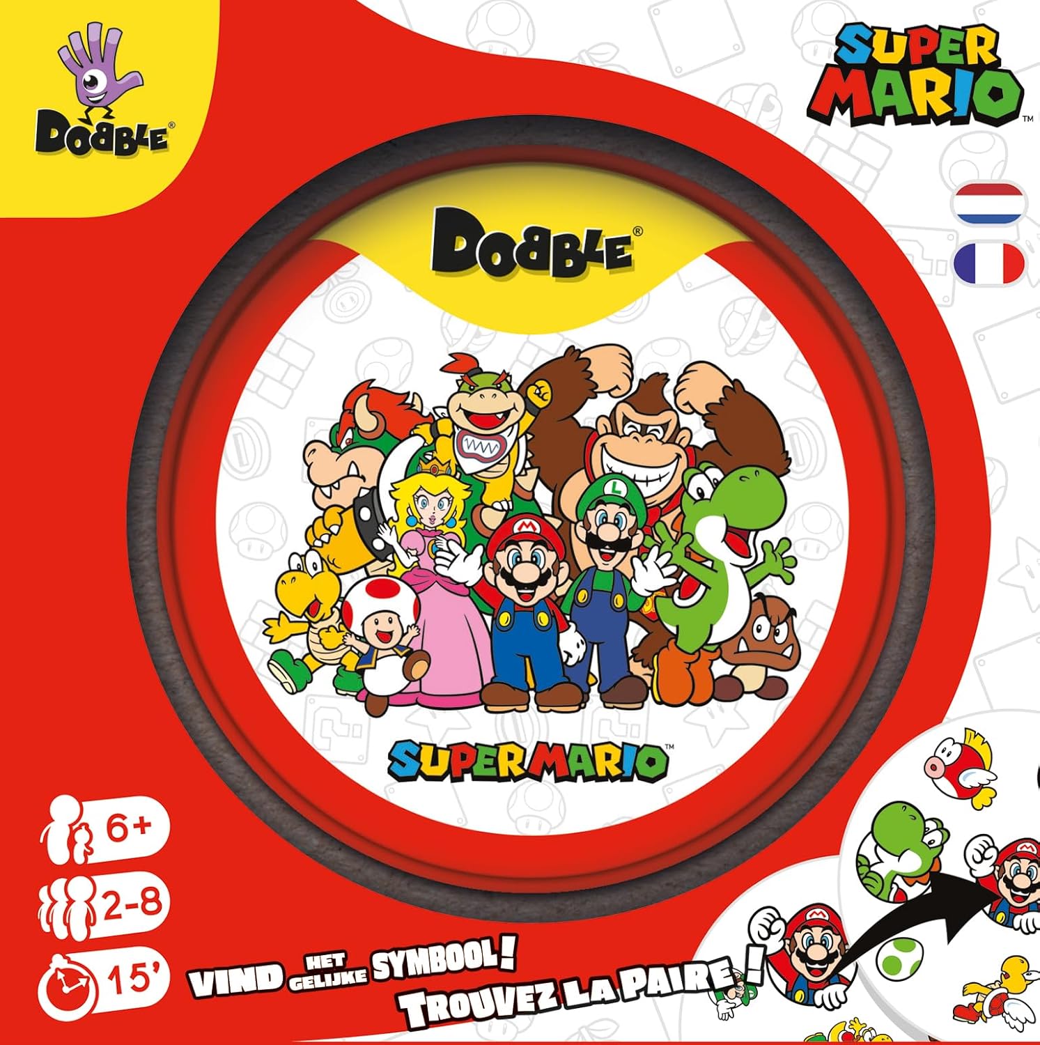 Asmodee - Dobble: Super Mario – Gesellschaftsspiele – Kartenspiel – Spiel für Kinder, Erwachsene und Familie – Schnelligkeit und Beobachtung – ab 6 Jahren – 2 bis 8 Spieler – 15 Minuten –