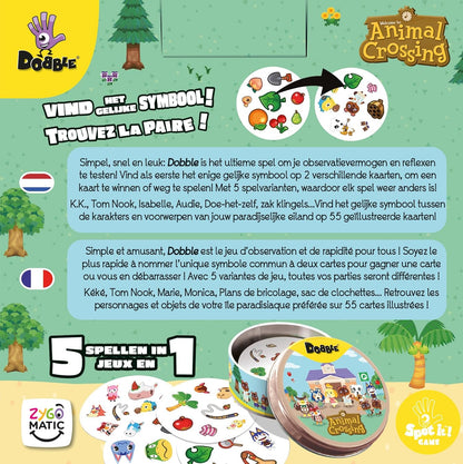 Asmodee - Dobble Animal Crossing - Fun Familie Kartenspiel - Schnelle Beobachtung Spiel - 15 Min Spielzeit - 2-8 Spieler - Alter 4 und älter - Dosen-Box & 55 Karten