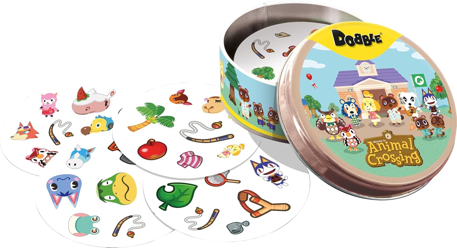 Asmodee - Dobble Animal Crossing - Fun Familie Kartenspiel - Schnelle Beobachtung Spiel - 15 Min Spielzeit - 2-8 Spieler - Alter 4 und älter - Dosen-Box & 55 Karten