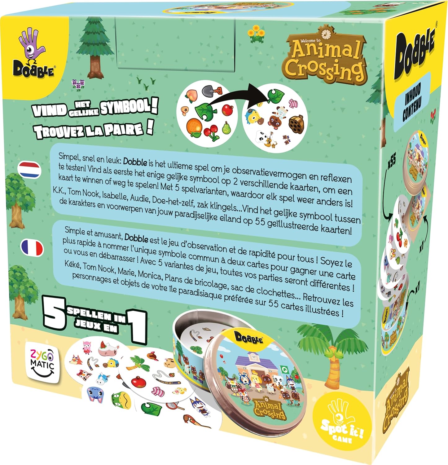 Asmodee - Dobble Animal Crossing - Fun Familie Kartenspiel - Schnelle Beobachtung Spiel - 15 Min Spielzeit - 2-8 Spieler - Alter 4 und älter - Dosen-Box & 55 Karten