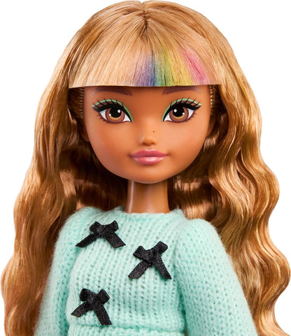 Barbie Dream Besties Pop en Accessoires, Zia, beweegbare modepop met golvend bruin haar en outfit die aan en uit kan, 7 accessoires met haar- en maanthema, JGG36
