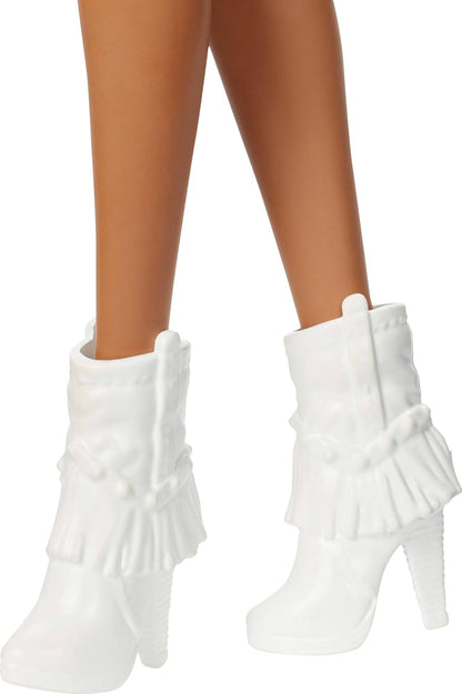 Barbie Fashionistas Doll #239 with Black Hair Wearing Sparkly Silver Fringe Dress with Western Accessories like White Cowboy Hat and Boots, HYT95