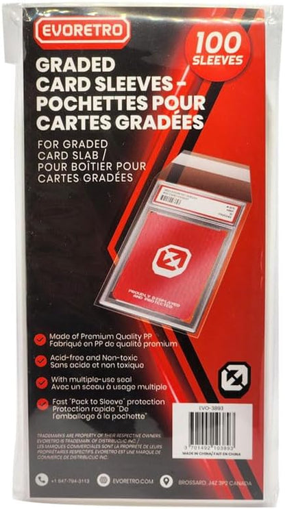 EVORETRO PSA Slab Protector Sleeves – 100 Pack Resealable PSA Graded Card Sleeves, Premium Acid-Free Team Bags for Trading Cards, Archival-Safe, Crystal Clear Card Slab Protection