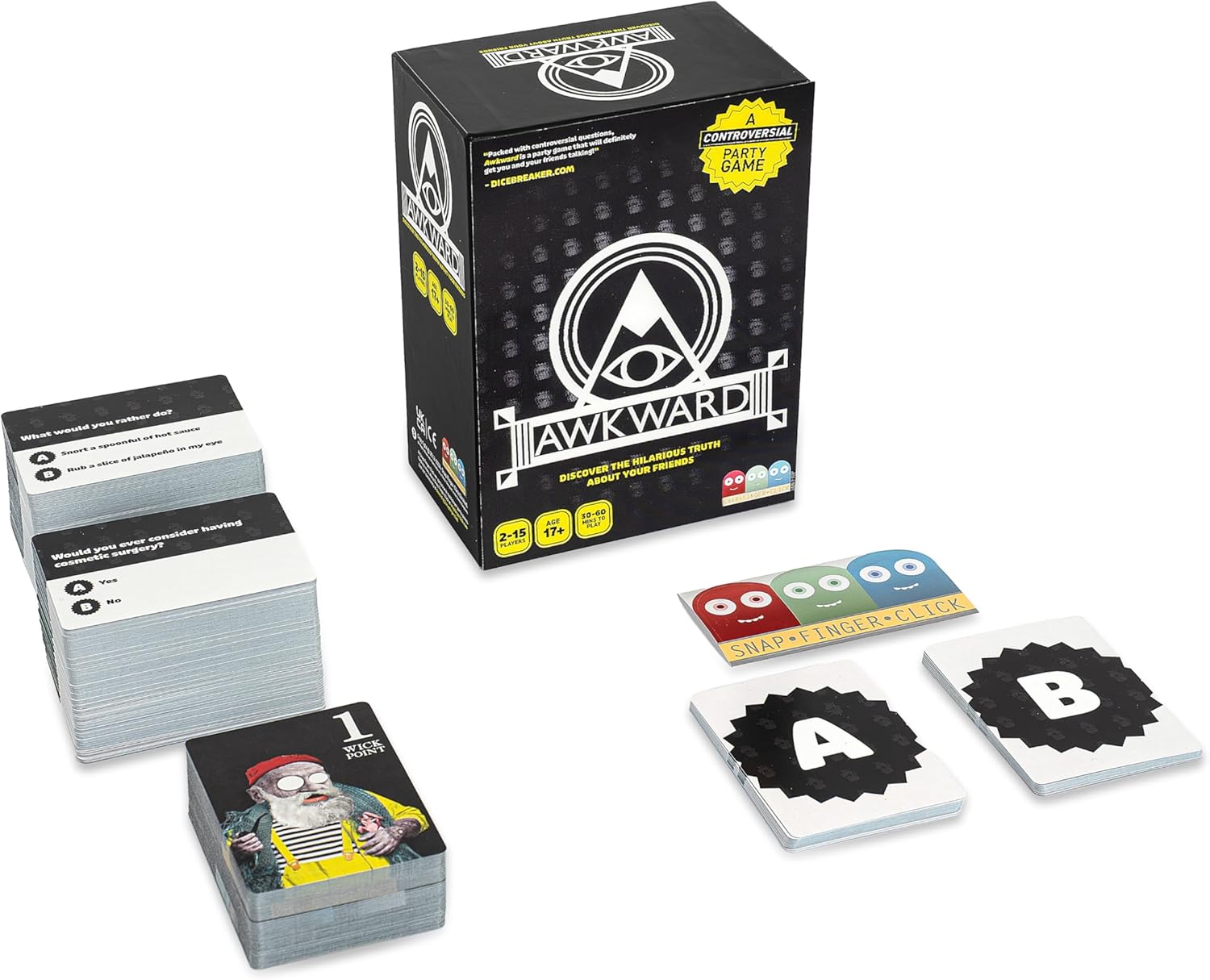 Snap Finger Click Awkward: Controversial Party Game | Card Game For Ages 17+ Adults | Get To Know Your Friends by Answering Some Awkward Questions | Ideal for a Fun Games Night