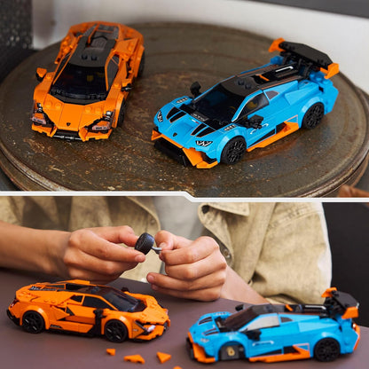LEGO Speed Champions Lamborghini Revuelto & Huracán STO - Toy Race Cars Model Kit incl. 2 Driver Minifigures - Birthday Gift for 10+ Year Old Boys - 77238