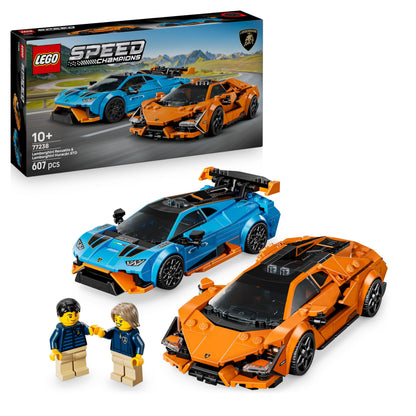 LEGO Speed Champions Lamborghini Revuelto & Huracán STO - Toy Race Cars Model Kit incl. 2 Driver Minifigures - Birthday Gift for 10+ Year Old Boys - 77238
