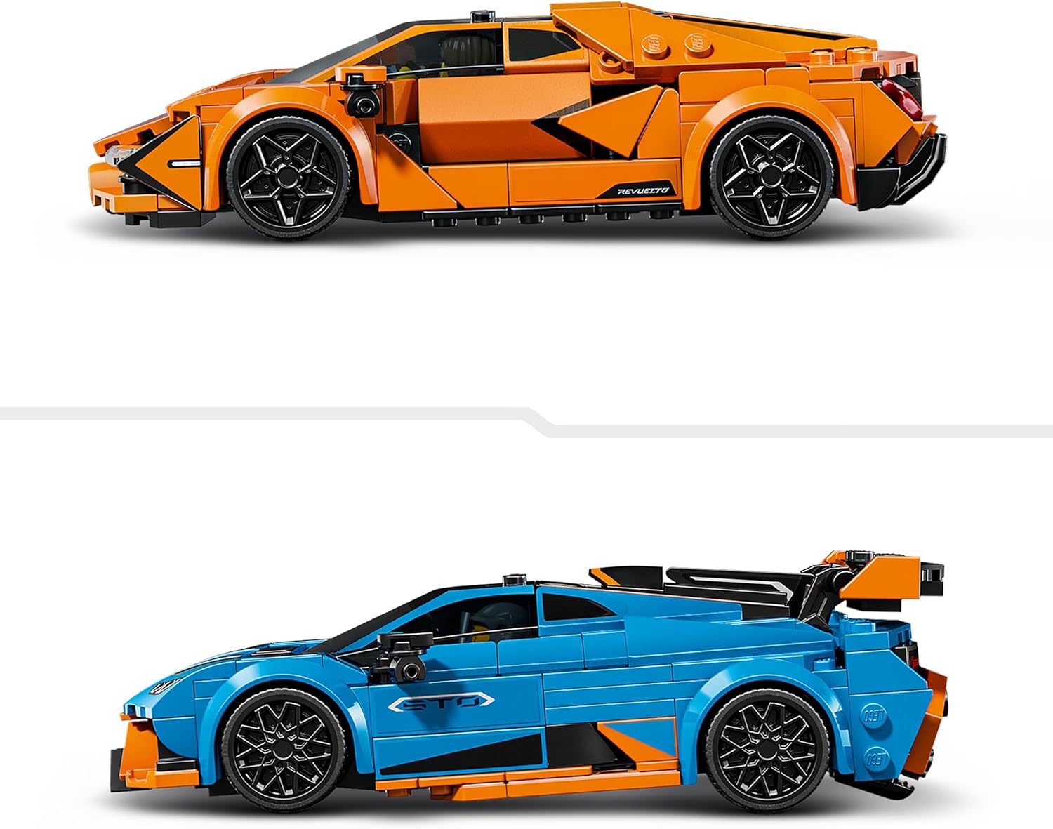 LEGO Speed Champions Lamborghini Revuelto & Huracán STO - Toy Race Cars Model Kit incl. 2 Driver Minifigures - Birthday Gift for 10+ Year Old Boys - 77238