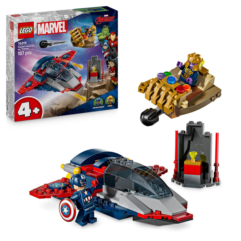 LEGO ǀ Marvel Captain America vs. Thanos - Avengers Building Toy with a Jet Plane & 2 Minifigures with Accessories incl. Cap's Shield - Super Hero Gift for 4+ Year Old Boys - 76319