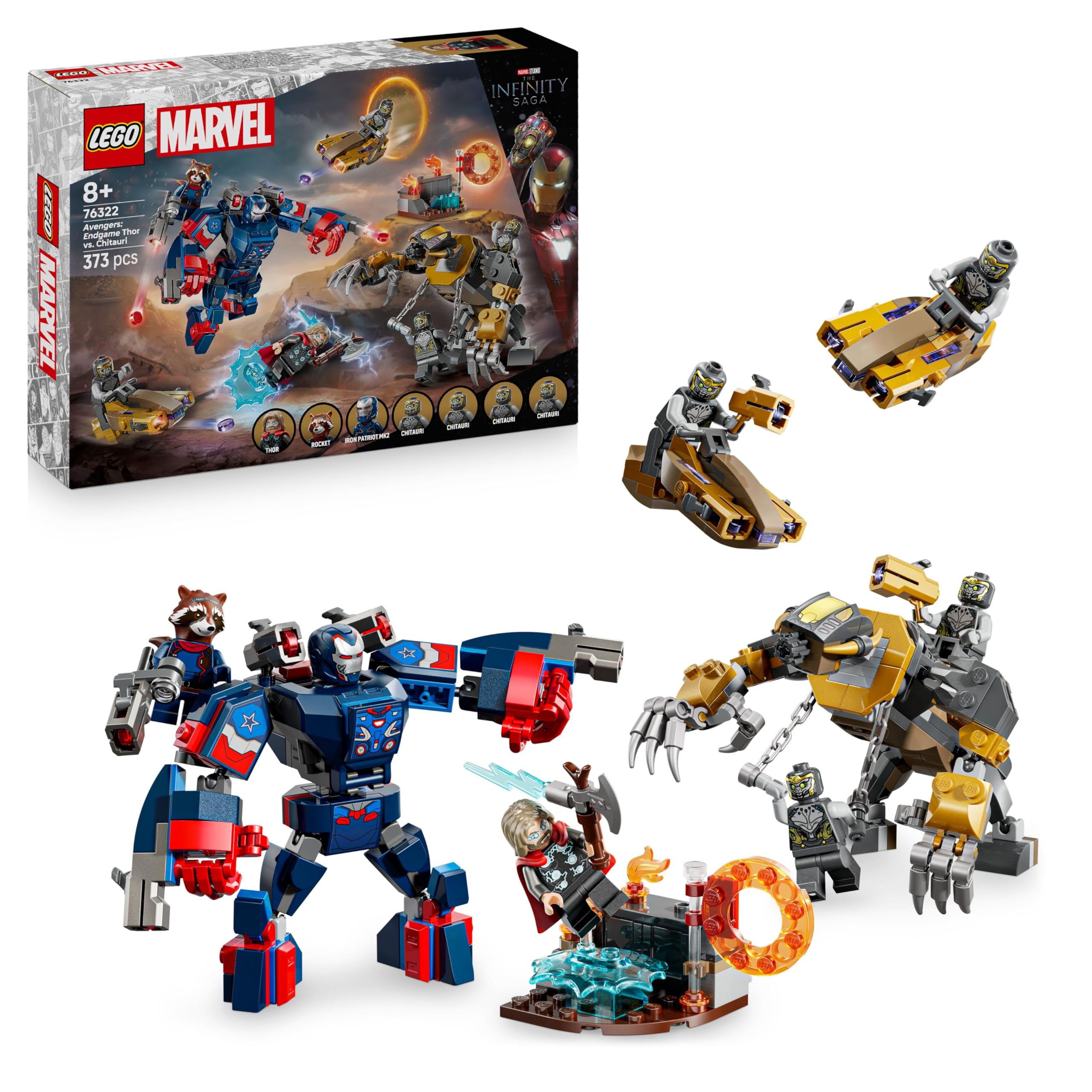 LEGO ǀ Marvel Avengers: Endgame Thor vs. Chitauri - Building Toy with a Mech, Gorilla Figure & 7 Minifigures incl. Thor, Rocket & Iron Patriot - Super Hero Gift for 8+ Year Old Boys - 76322