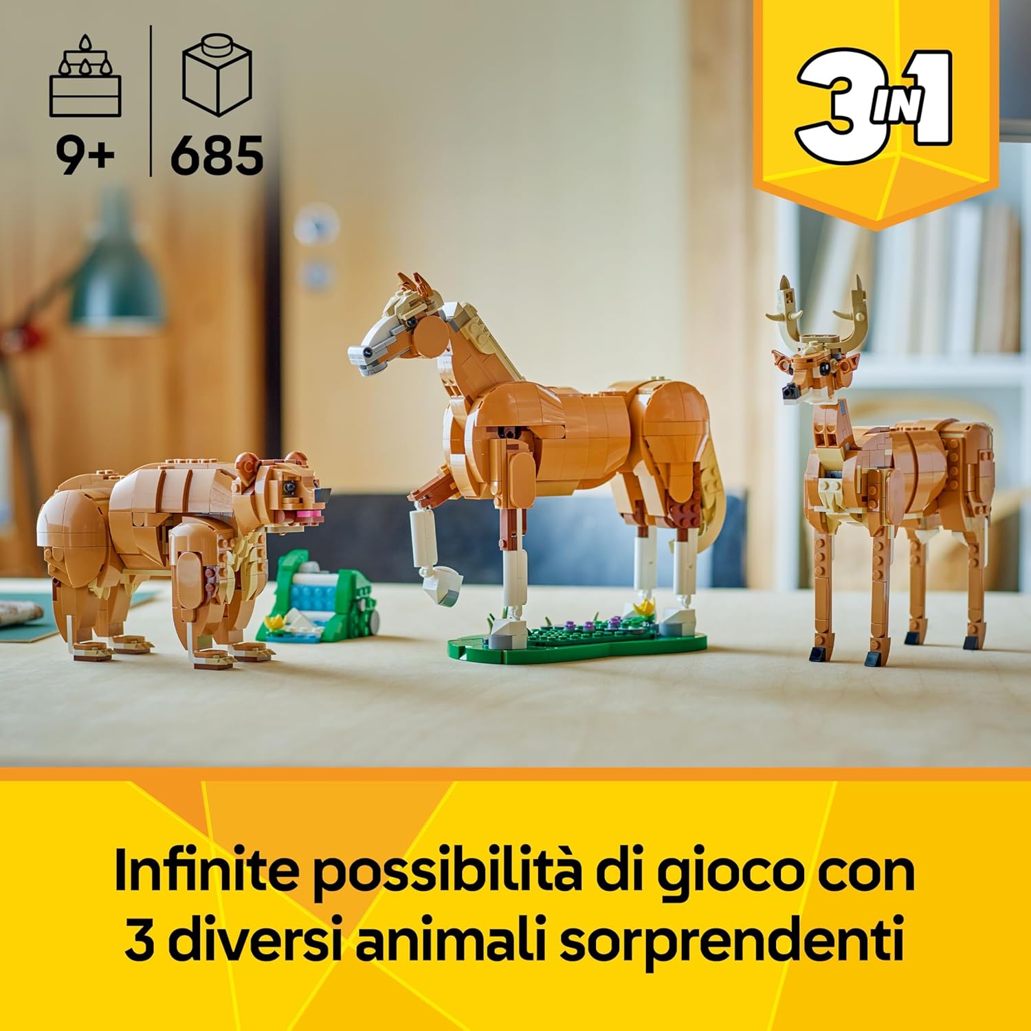 LEGO Creator 3in1 Beautiful Horse Toy - Animal Figure Transforms into a Bear or a Deer Model - Creative Gift for 9+ Year Old Girls & Boys - 31166