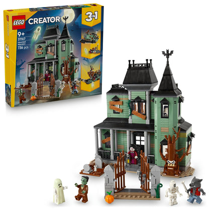 LEGO Creator 3in1 Spookhuis Bouwspeelgoed, Bouw Om tot Spookschip of Spooktrein, Set met 5 Enge Minifiguren, Halloweencadeau voor Jongens en Meisjes Vanaf 9 Jaar 31167