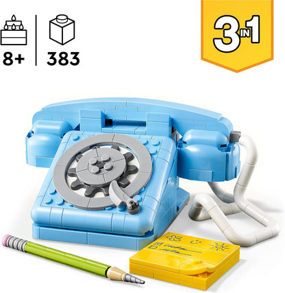 LEGO Creator 3in1 Retro Telephone Toy with Rotary Dial - Transforms into a 1980s Model or 2 Mobile Phones from the 2000s - Creative Gift for 8+ Year Old Girls & Boys - 31174
