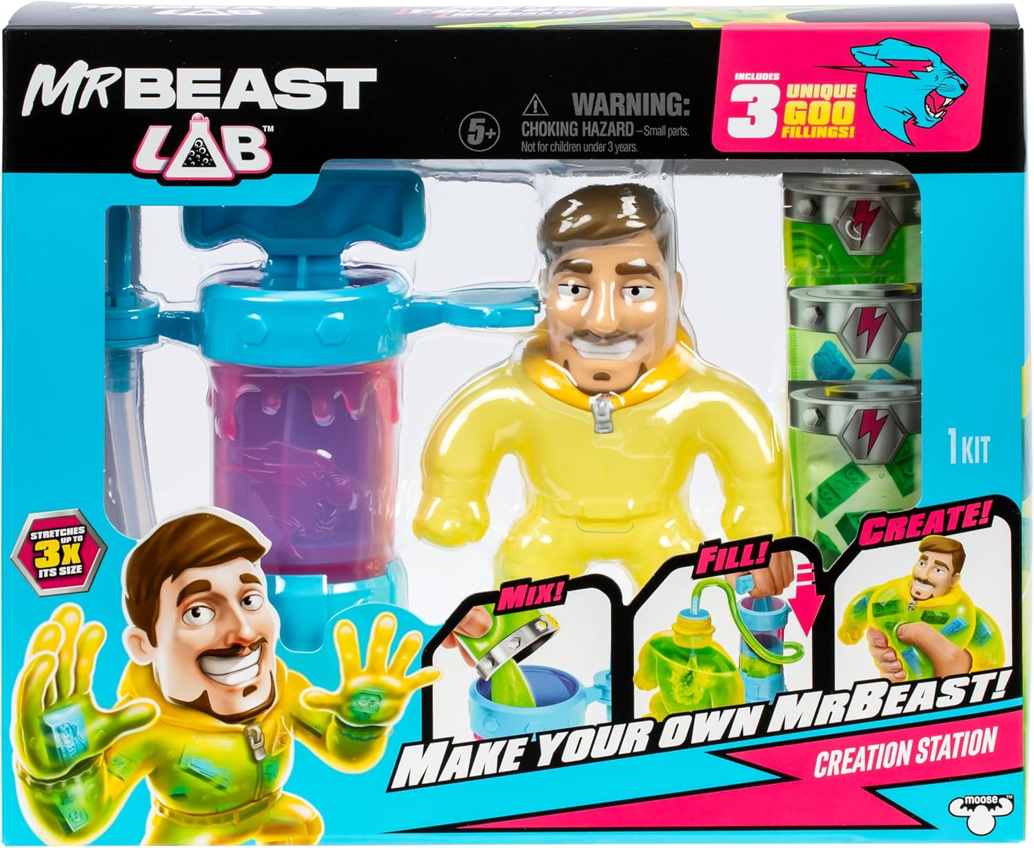 MRBEAST LAB Make Your Own Stretchy, Goo Filled MrBeast With The Creation Station, With 3 Unique Goo Fillings, Mix, Fill & Create Your Own Stretchy MrBeast Action Figure Again And Again
