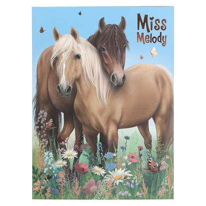 Depesche 12933 Miss Melody - Schrijfset in map, met paardenmotief en bloemen, incl. briefpapier, enveloppen en stickers