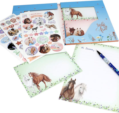 Depesche 12933 Miss Melody - Schrijfset in map, met paardenmotief en bloemen, incl. briefpapier, enveloppen en stickers