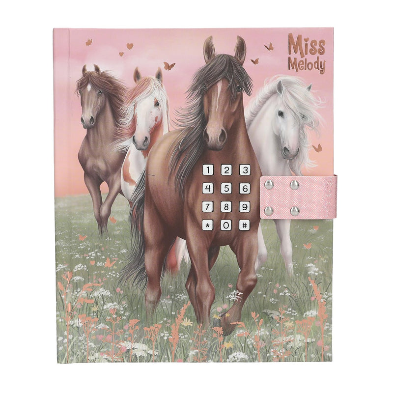 Depesche 13236 Miss Melody - Dagboek met cijfercode en geluid, boek in roze en groen, met paardenmotief en 80 gelinieerde en kleurrijk geïllustreerde pagina's