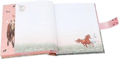 Depesche 13236 Miss Melody - Dagboek met cijfercode en geluid, boek in roze en groen, met paardenmotief en 80 gelinieerde en kleurrijk geïllustreerde pagina's