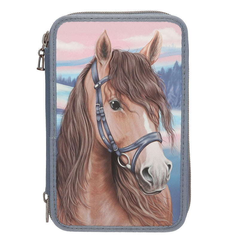 Miss Melody - Triple Pencil Case With 3D Effect - Smoky Blue