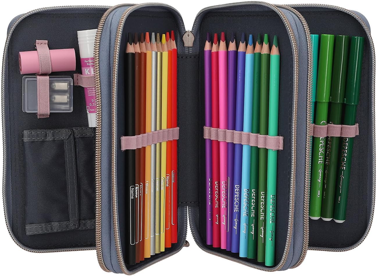 Miss Melody - Triple Pencil Case With 3D Effect - Smoky Blue