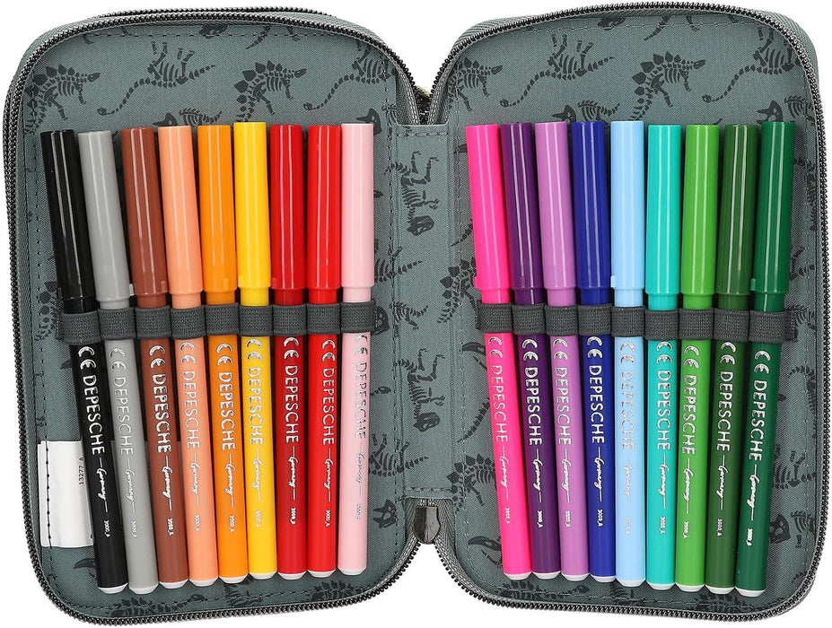 Dino World - Triple Pencil Case Bite - Grey-Green