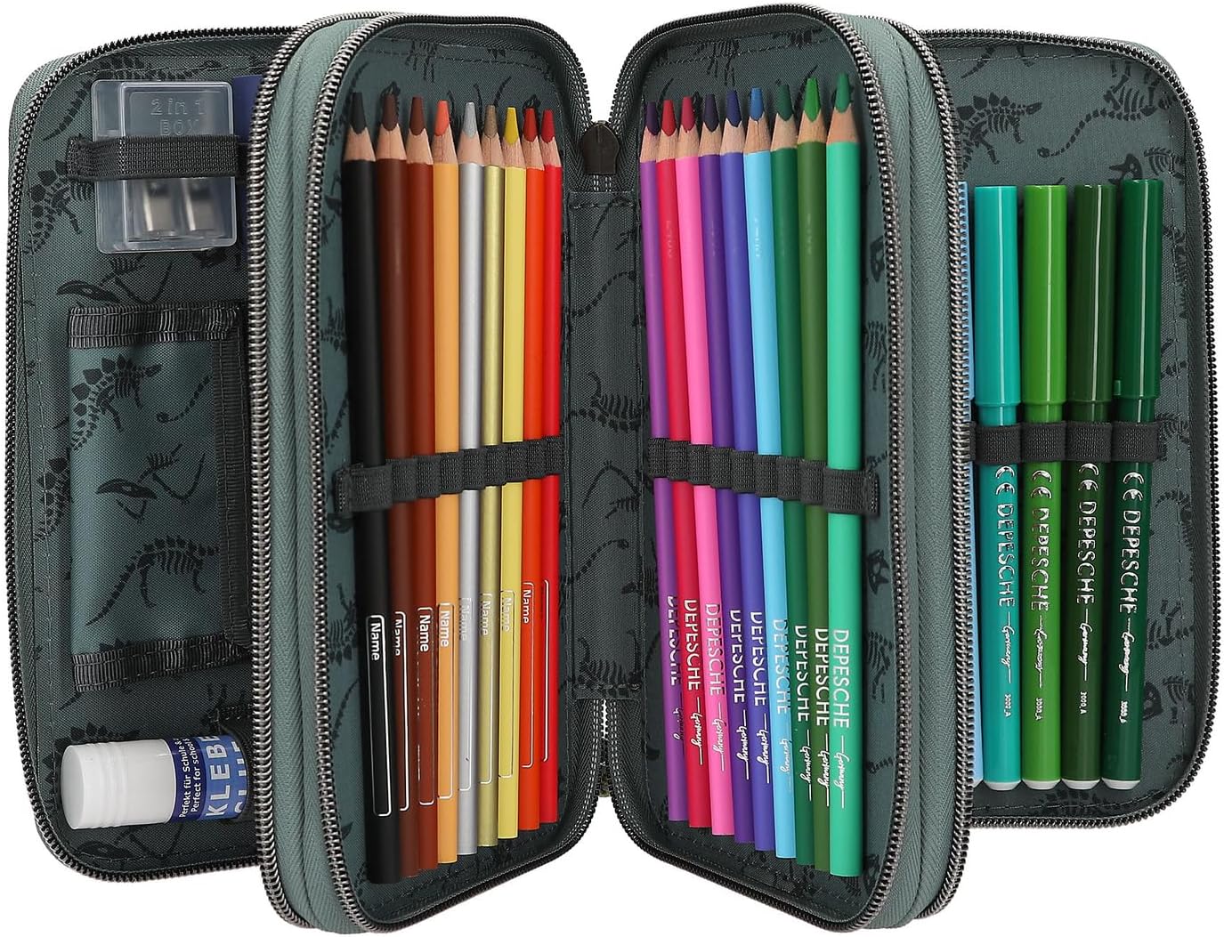 Dino World - Triple Pencil Case Bite - Grey-Green