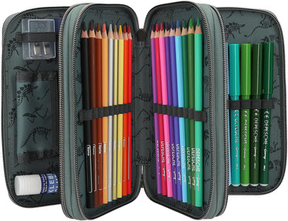 Dino World - Triple Pencil Case Bite - Grey-Green