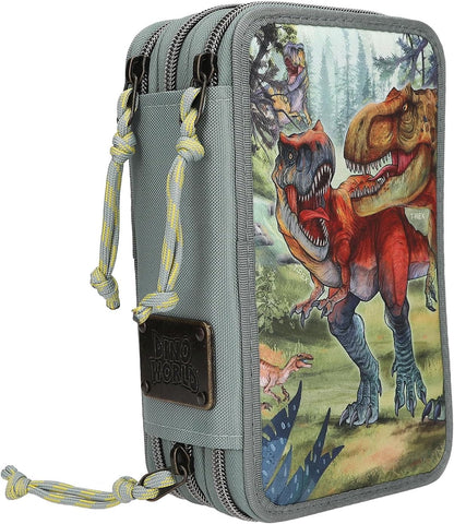 Dino World - Triple Pencil Case Bite - Grey-Green