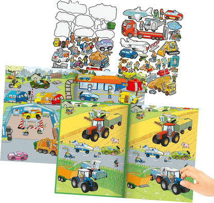 Depesche 13807 Create Your Action World Colouring Book with 24 Pre-Printed Background Pages for Designing City and Country Life, Set Including 270 Stickers
