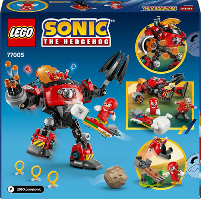 LEGO Sonic the Hedgehog Knuckles vs. Dr. Eggman Egg Crusher Mech Toy - Building Set incl. 2 Minifigures, Rings & Chaos Emeralds - Video Gaming Gift for 8+ Year Old Boys & Girls - 77005