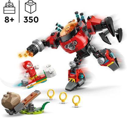 LEGO Sonic the Hedgehog Knuckles vs. Dr. Eggman Egg Crusher Mech Toy - Building Set incl. 2 Minifigures, Rings & Chaos Emeralds - Video Gaming Gift for 8+ Year Old Boys & Girls - 77005
