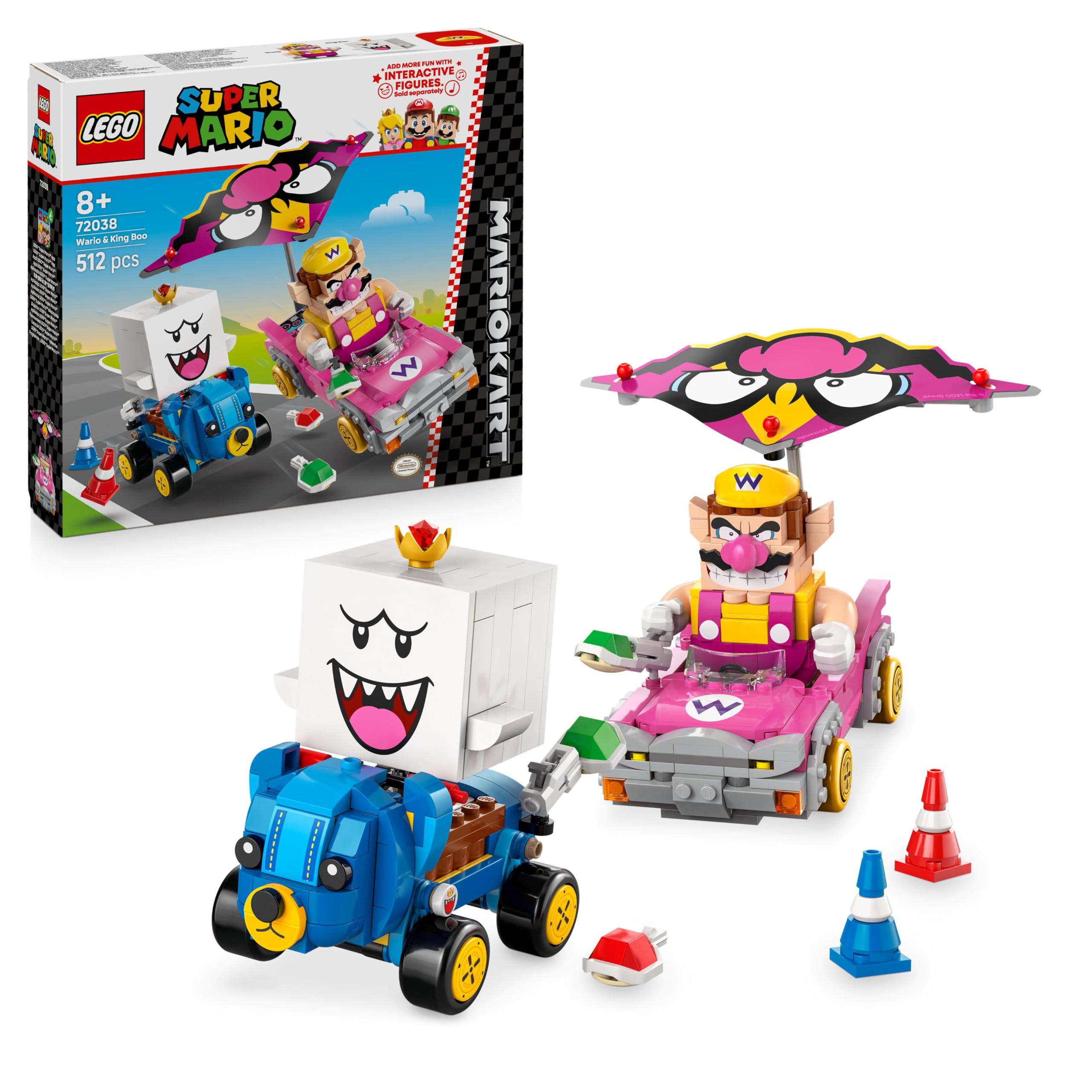 LEGO Super Mario: Mario Kart – Wario & King Boo - Interactive Toy incl. 2 Cars & 2 Figures for Play and Display - Gaming Gift for 8+ Year Old Boys & Girls - 72038