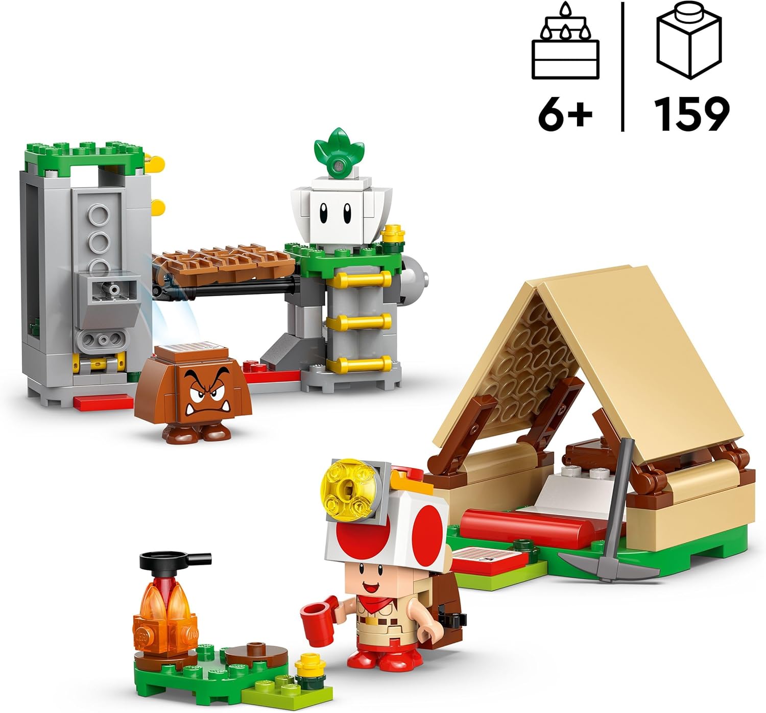 LEGO Super Mario Captain Toad's Camp - Interactive Toy with 3 Figures incl. a Goomba, plus a Tent & Collapsing Bridge - Gamer Gift for 6+ Year Old Boys & Girls - 72040