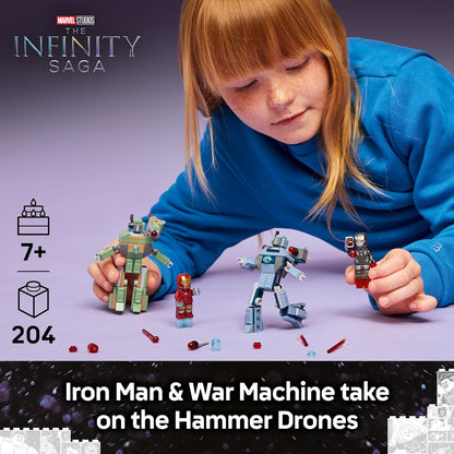 LEGO ǀ Marvel Iron Man & War Machine vs. Hammer Drones - Building Toy with 2 Minifigures & 2 Action Figures with Stud Shooters - Super Hero Gift for 7+ Year Old Boys - 76320