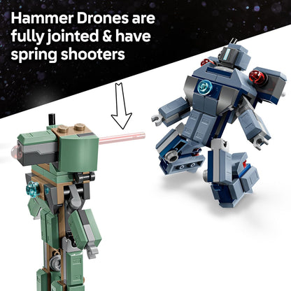 LEGO ǀ Marvel Iron Man & War Machine vs. Hammer Drones - Building Toy with 2 Minifigures & 2 Action Figures with Stud Shooters - Super Hero Gift for 7+ Year Old Boys - 76320