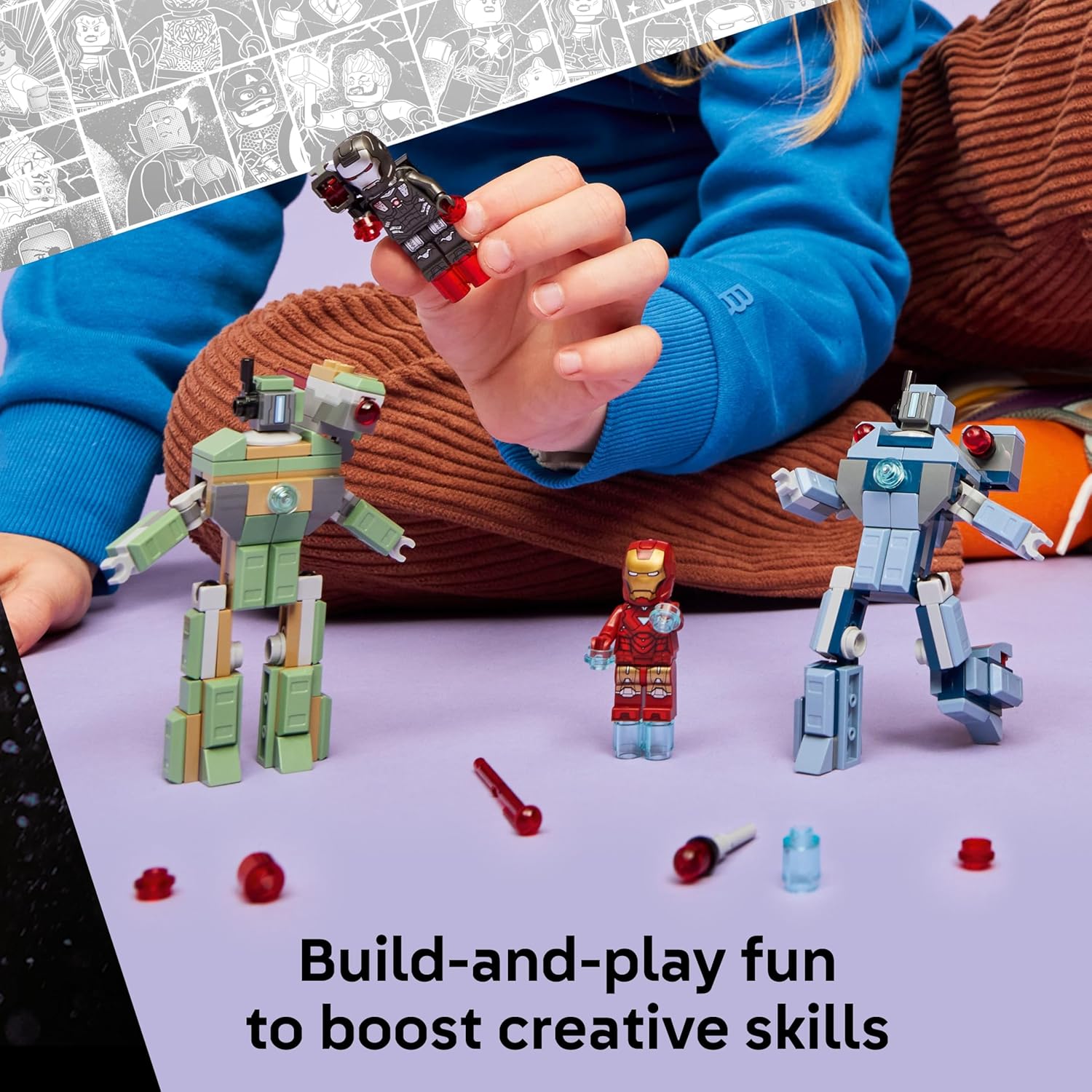 LEGO ǀ Marvel Iron Man & War Machine vs. Hammer Drones - Building Toy with 2 Minifigures & 2 Action Figures with Stud Shooters - Super Hero Gift for 7+ Year Old Boys - 76320