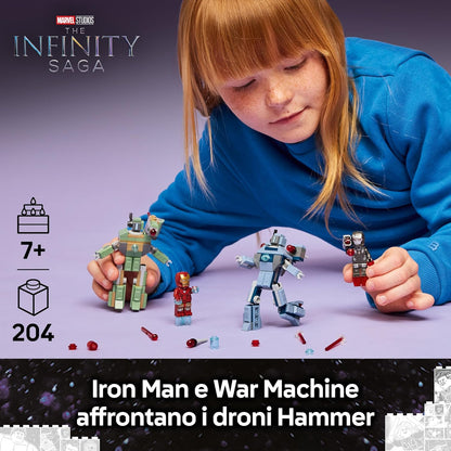 LEGO ǀ Marvel Iron Man & War Machine vs. Hammer Drones - Building Toy with 2 Minifigures & 2 Action Figures with Stud Shooters - Super Hero Gift for 7+ Year Old Boys - 76320