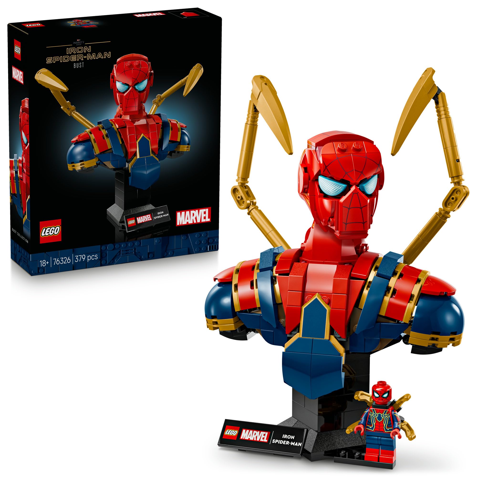 LEGO | Marvel Busto di Iron Spider-Man - Modellino da Esposizione per Adulti con 2 Braccia Mobili, Testa Girevole e Minifigure del Supereroe - Regalo da Collezione per i Fan degli Avengers - 76326