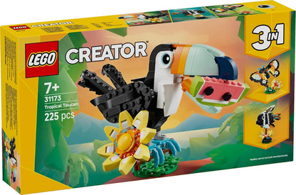 LEGO Creator 3in1 Wild Animals: Tropical Toucan with a Flower - Toy Animal Transforms into a Butterfly Figure or a Tropical Fish - Creative Gift for 7+ Year Old Girls & Boys - 31173