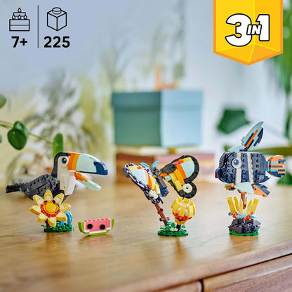 LEGO Creator 3in1 Wild Animals: Tropical Toucan with a Flower - Toy Animal Transforms into a Butterfly Figure or a Tropical Fish - Creative Gift for 7+ Year Old Girls & Boys - 31173