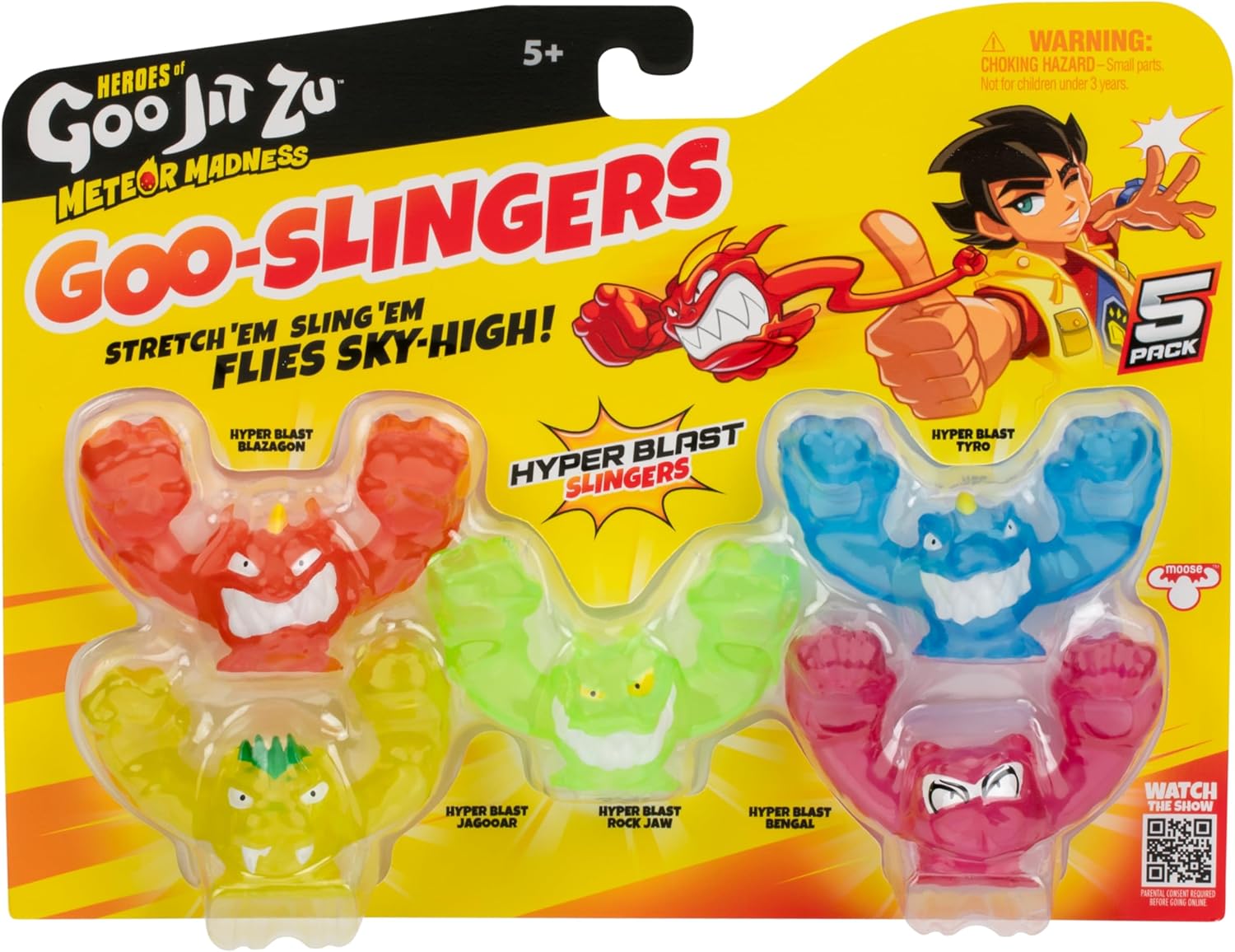 Heroes of Goo Jit Zu Meteor Madness GOO-Slingers, dehne und katapultiere Deine Figuren in die Schlacht für blitzschnelle Blast-Action, 5er-Packung, sammle GOO-Slingers Hyper Blast &