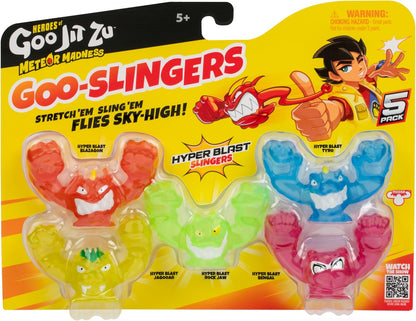Heroes of Goo Jit Zu Meteor Madness GOO-Slingers, dehne und katapultiere Deine Figuren in die Schlacht für blitzschnelle Blast-Action, 5er-Packung, sammle GOO-Slingers Hyper Blast &