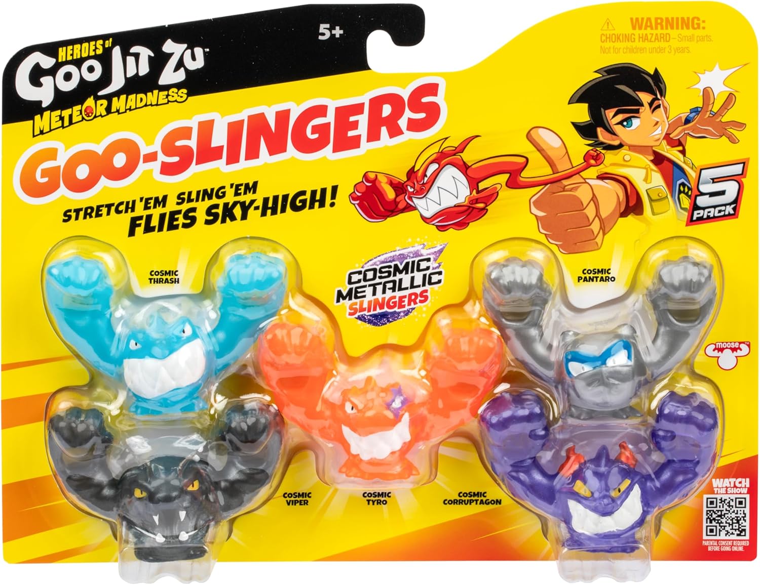 Heroes of Goo Jit Zu Meteor Madness GOO-Slingers, dehne und katapultiere Deine Figuren in die Schlacht für blitzschnelle Blast-Action, 5er-Packung, sammle GOO-Slingers Hyper Blast &