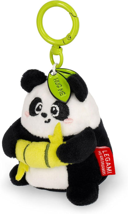 Legami - Super Soft Keyring! Plush Keyring, Pendant with Engraved Message and Zinc Carabiner, Black, S, Panda