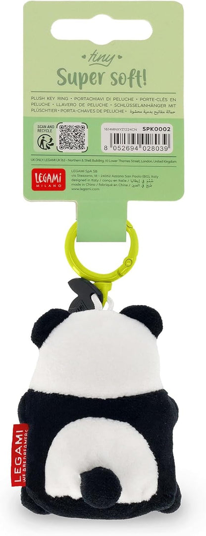 Legami - Super Soft Keyring! Plush Keyring, Pendant with Engraved Message and Zinc Carabiner, Black, S, Panda